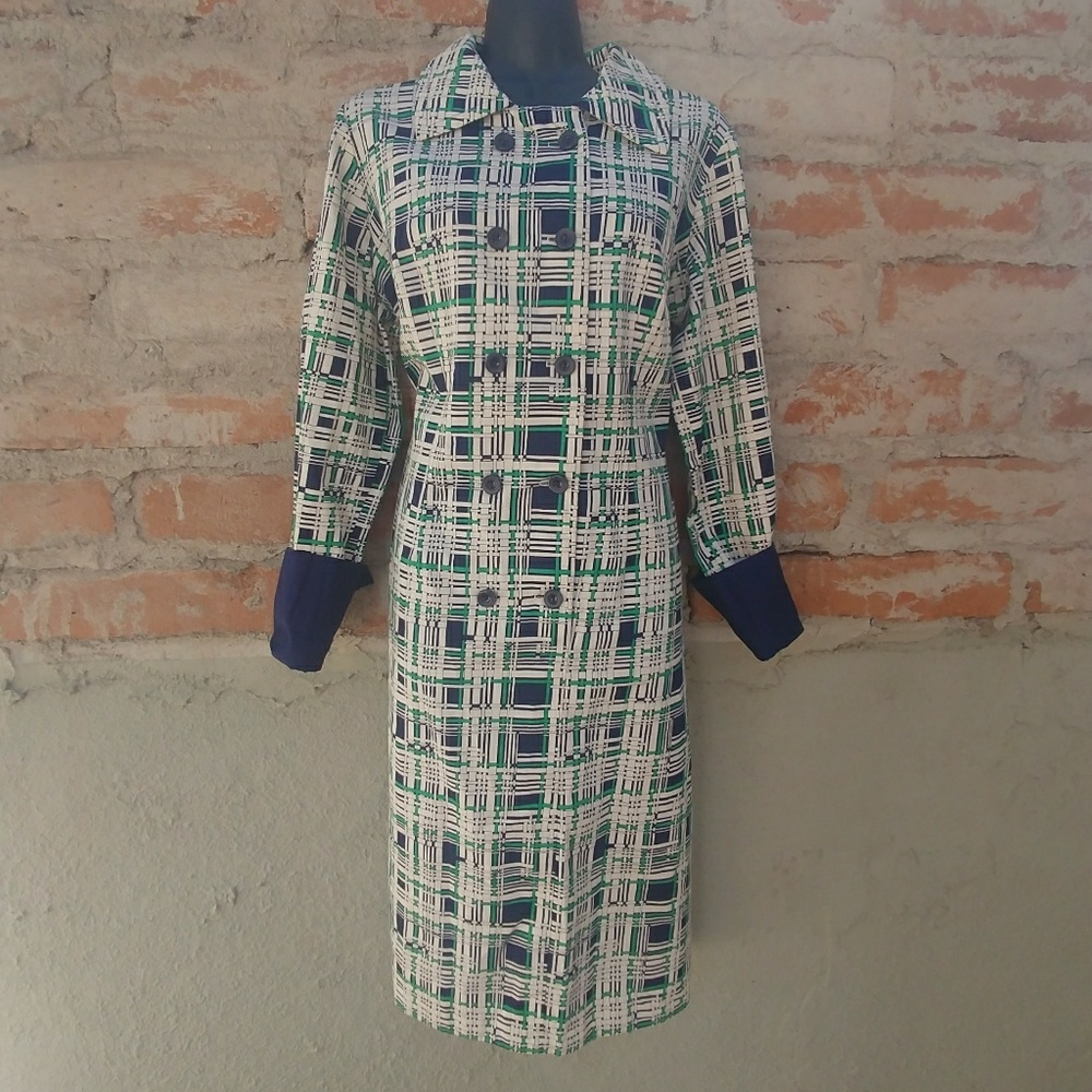 Vintage 70's Weave Print Plus Size Shirtdress